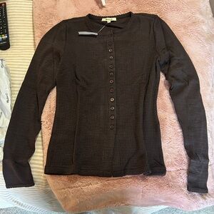 Madewell molasses Brown Waffle-Knit Button-Front Long Sleeve Top